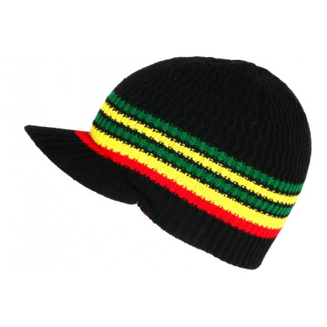 Bonnet Casquette Rasta Noir et Jaune en Laine Jamaique BONNETS Nyls Création