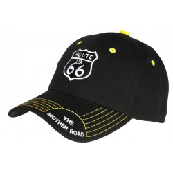 Casquette Route 66 Noire et Jaune Mother Road Baseball Biker CASQUETTES Nyls Création