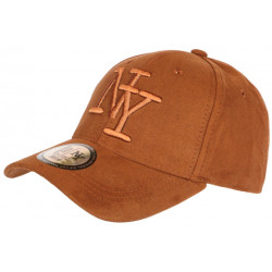 Casquette NY Daim Marron Classe et Tendance Visiere Baseball Utchy CASQUETTES Hip Hop Honour