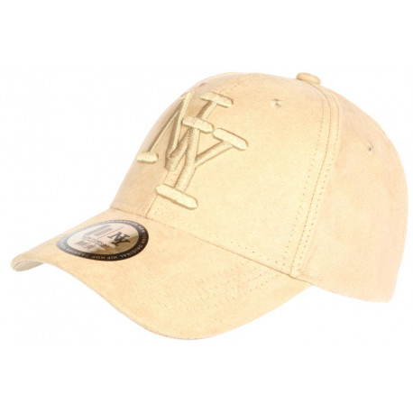 Casquette NY Daim Beige Classe et Tendance Visiere Baseball Utchy CASQUETTES Hip Hop Honour