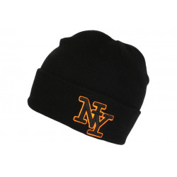 Bonnet NY Noir et Orange en Laine Broderie 3D Fashion Farzy BONNETS Hip Hop Honour