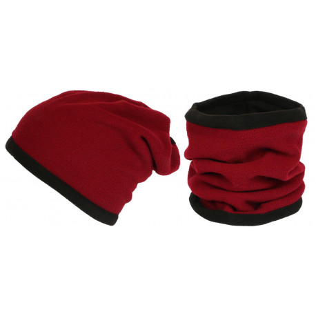 Bonnet Tube Snood Rouge Polaire Réversible Noir Kosd BONNETS Nyls Création