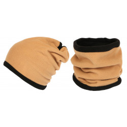 Bonnet Tube Snood Beige Polaire Réversible Noir Kosd BONNETS Nyls Création