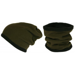 Bonnet Tube Snood Vert en Polaire Réversible Noir Kosd BONNETS Nyls Création