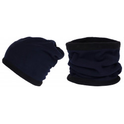 Bonnet Tube Snood Bleu Marine Polaire Réversible Noir Kosd BONNETS Nyls Création