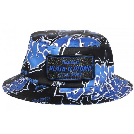 Chapeau Bob Plata o Plomo Bleu et Noir Strass Streetwear Colombia Bogota BOB SKR