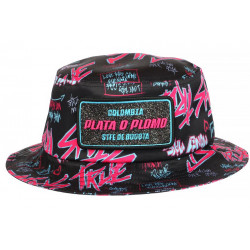 Chapeau Bob Plata o Plomo Rose Fluo et Noir Strass Streetwear Colombia BOB SKR