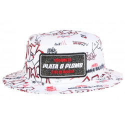 Chapeau Bob Plata o Plomo Blanc et Rouge Strass Streetwear Colombia BOB SKR