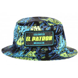 Chapeau Bob El Patron Jaune Fluo et Bleu Strass Streetwear Colombia BOB SKR