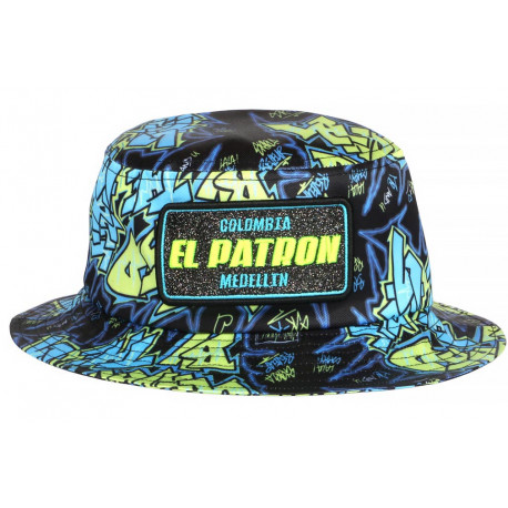 Chapeau Bob El Patron Jaune Fluo et Bleu Strass Streetwear Colombia BOB SKR