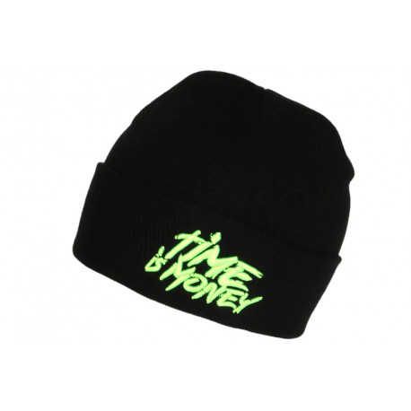 Bonnet Time Is Money Vert Fluo Laine Noire Streetwear Banky BONNETS Hip Hop Honour