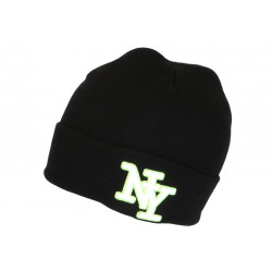 Bonnet NY Noir et Vert Fluo en Laine Broderie 3D Fashion Farzy BONNETS Hip Hop Honour