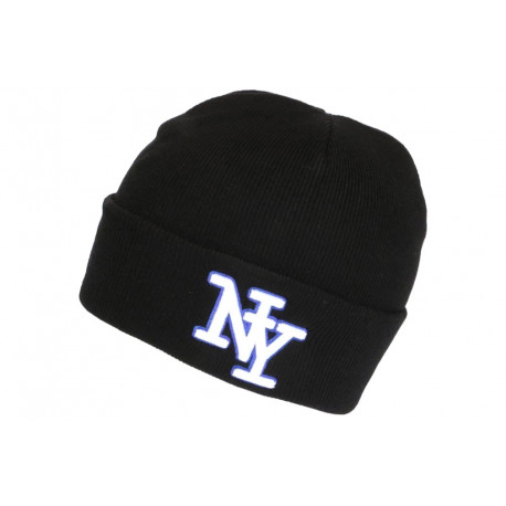 Bonnet NY Noir et Bleu en Laine Brode 3D Tendance Farzy BONNETS Hip Hop Honour