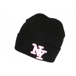 Bonnet NY Noir et Rose en Laine Brode 3D Tendance Farzy BONNETS Hip Hop Honour