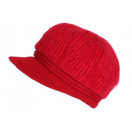 Bonnet Casquette Femme Rouge Beret Angora Classe Hiva BONNETS Nyls Création