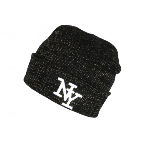 Bonnet NY Dore et Noir Original Streetwear Laine Chaude Newyk BONNETS Hip Hop Honour