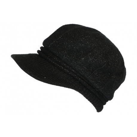 Bonnet Casquette Femme Noir et Argent Beret Angora Hoela BONNETS Nyls Création