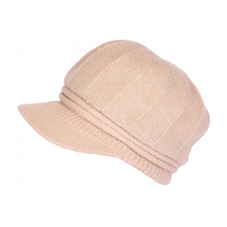 Bonnet Casquette Rose Pastel Brillant, Beret femme angora livré en 48h