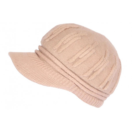 Bonnet Casquette Rose Poudre Femme Beret Angora Holda BONNETS Nyls Création