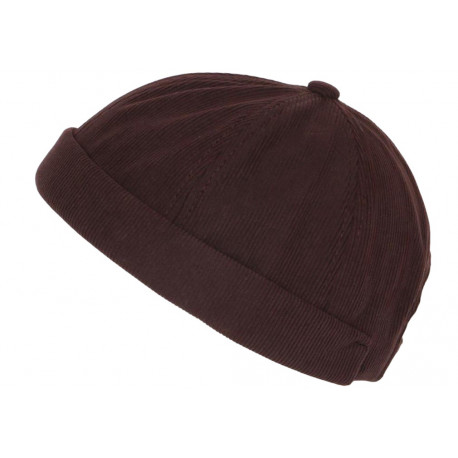 Bonnet Docker Velours Marron en Coton Look Marin Miki Kerouak BONNETS Nyls Création