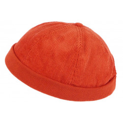 Bonnet Docker Velours Orange en Coton Chapelier Hodack BONNETS Nyls Création