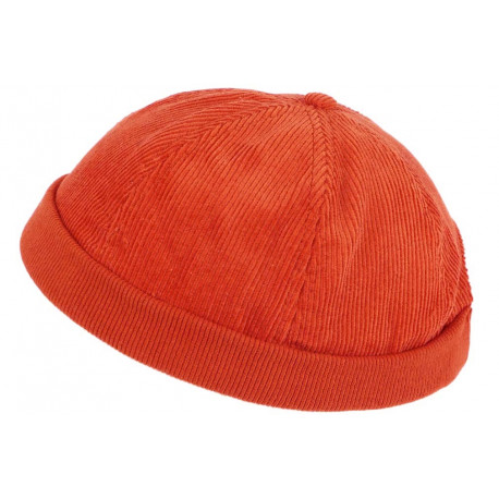 Bonnet Docker Velours Orange en Coton Chapelier Hodack BONNETS Nyls Création