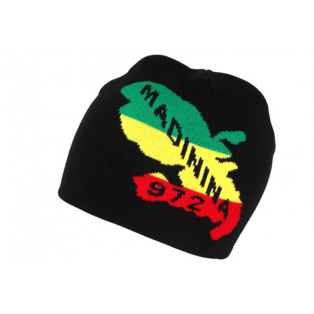 Bonnet Martinique 972 Noir Madinina Look Rasta BONNETS Nyls Création