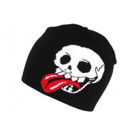 Bonnet Tete de Mort Tirant la Langue Noir Look Biker Fashion BONNETS Nyls Création