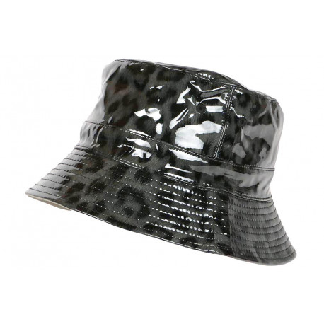 Bob Chapeau de Pluie Gris et Noir Leopard Original Leora CHAPEAUX Nyls Création