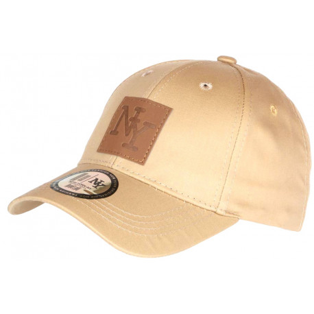 Casquette NY Beige Ecusson Cuir NY Marron Classe Baseball Major CASQUETTES Hip Hop Honour