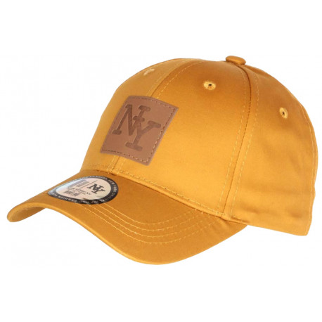 Casquette NY Jaune Ecusson Cuir NY Marron Classe Baseball Major CASQUETTES Hip Hop Honour