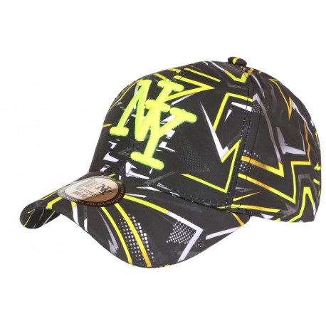 Casquette NY Jaune Fluo et Noire Print Streetwear Baseball Larsy CASQUETTES Hip Hop Honour