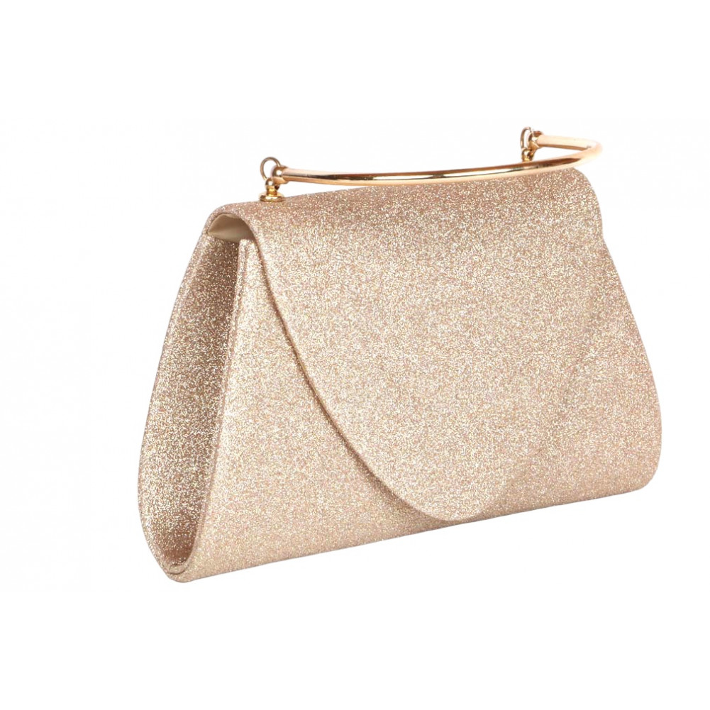 Pochette De Soirée Femme Pailletée Or - Sac à Main Avec Chaîne Amovible 110 Cm, Taille 23x5x13 Cm