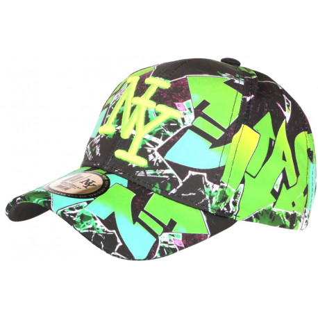 Casquette NY Verte Fluo et Noire Print Fashion Streetwear Baseball Larsy CASQUETTES Hip Hop Honour