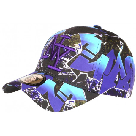 Casquette NY Violette et Bleue Print Fashion Streetwear Baseball Larsy CASQUETTES Hip Hop Honour