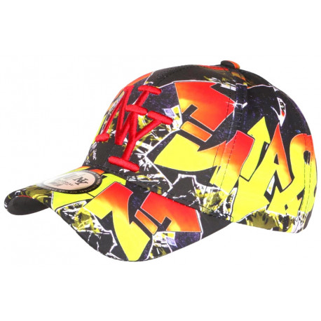 Casquette Enfant Jaune Fluo et Rouge Print Streetwear Baseball Larsy 7 a 12 ans Casquette Enfant Hip Hop Honour