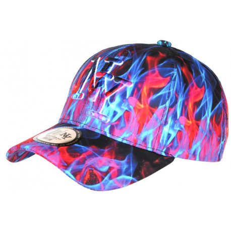 Casquette NY Bleue et Rouge Print Flammes Streetwear Baseball Fire CASQUETTES Hip Hop Honour