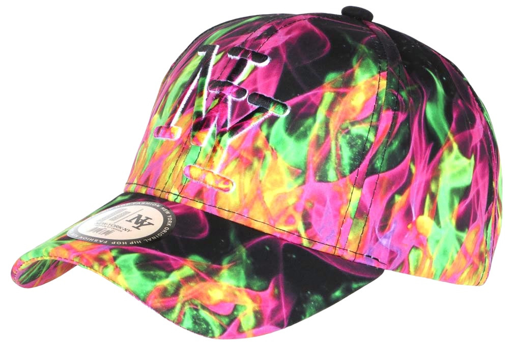 Casquette Baseball NY Vert Fluo Et Rose Flammes - Taille Unique, Streetwear, Neuf Avec étiquettes