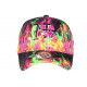 Casquette NY Vert fluo et Rose Print Flammes Streetwear Baseball Fire CASQUETTES Hip Hop Honour