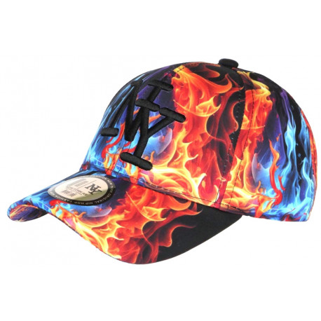 Casquette NY Orange et Bleue Print Flammes Streetwear Baseball Fire CASQUETTES Hip Hop Honour