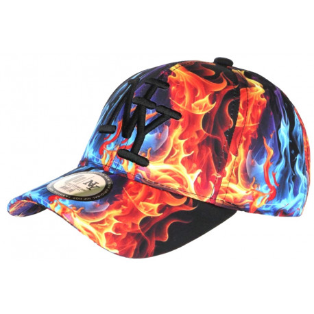 Casquette Enfant Orange Bleue Originale Fire NY Baseball de 7 a 11 ans Casquette Enfant Hip Hop Honour