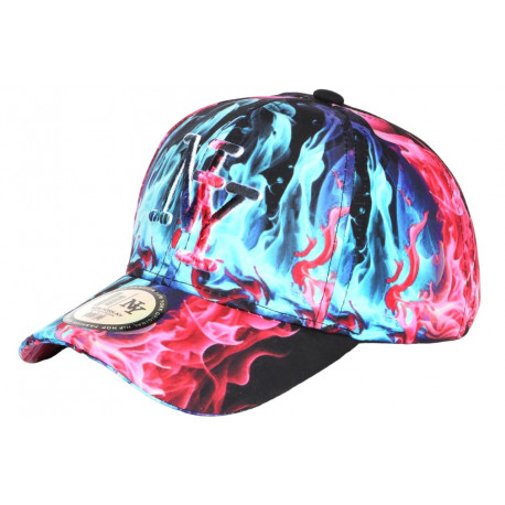 Casquette NY Bleue et Rose Print Flammes Streetwear Baseball Fire CASQUETTES Hip Hop Honour