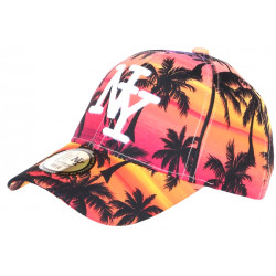 Casquette NY Orange et Rose Tropicale Palmiers Sunset Baseball CASQUETTES Hip Hop Honour