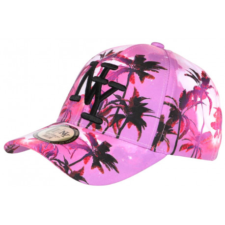 Casquette NY Violette et Noire Tropicale Palmiers Sunset Baseball CASQUETTES Hip Hop Honour