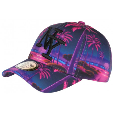 Casquette NY Rose et Bleue Tropicale Palmiers Sunset Baseball CASQUETTES Hip Hop Honour