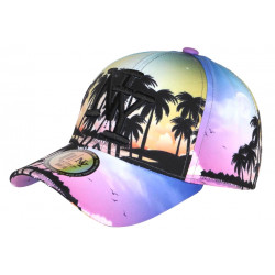 Casquette NY Jaune et Violette Tropicale Palmiers Sunset Baseball CASQUETTES Hip Hop Honour