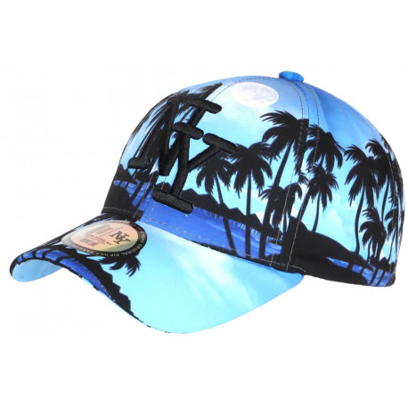 Casquette Enfant Bleue Noire Palmiers NY Tropicale Baseball 7 a 12 ans Casquette Enfant Hip Hop Honour