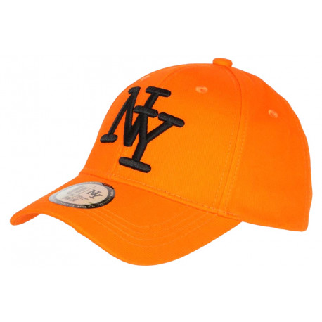 Casquette NY Orange Vif et Noire Tendance Visiere Baseball Stazky CASQUETTES Hip Hop Honour