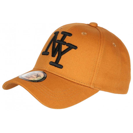 Casquette NY Camel et Noire Tendance Visiere Baseball Coton Stazky CASQUETTES Hip Hop Honour