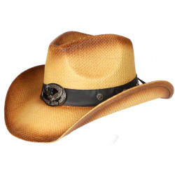 Chapeau Cowboy Marron Paille USA Country Ecusson Prestige Wyatt CHAPEAUX Nyls Création